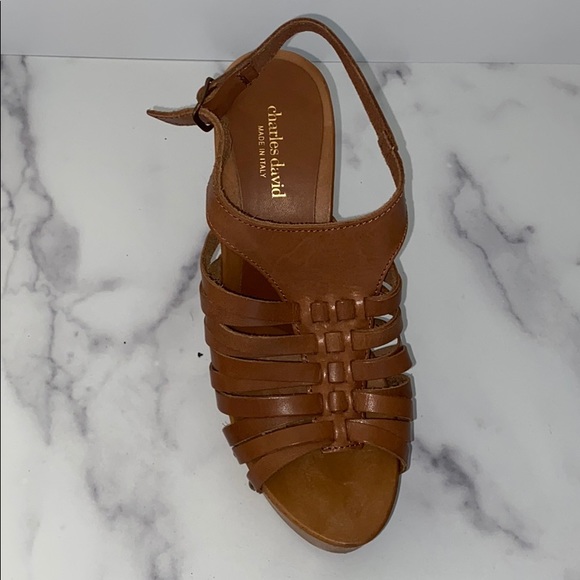 Charles David Cognac Leather Ankle Strap Sandal - Picture 2 of 5